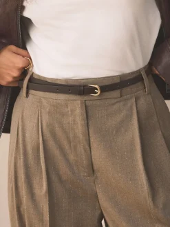 Next - Ceinture fine en cuir Marron chocolat New