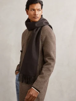 Reiss Marron chocolat - Écharpe Picton à logo script en laine et cachemire Sale