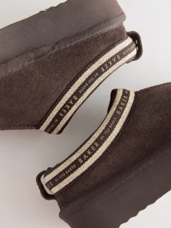 Baker by Ted Baker Marron chocolat - Chaussons mules en daim déperlant pour fille Outlet