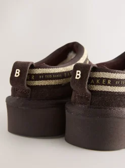 Baker by Ted Baker Marron chocolat - Chaussons mules en daim déperlant pour fille Outlet