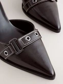 Next Marron chocolat - Chaussures à talons carrés Forever Comfort® à bout pointu New