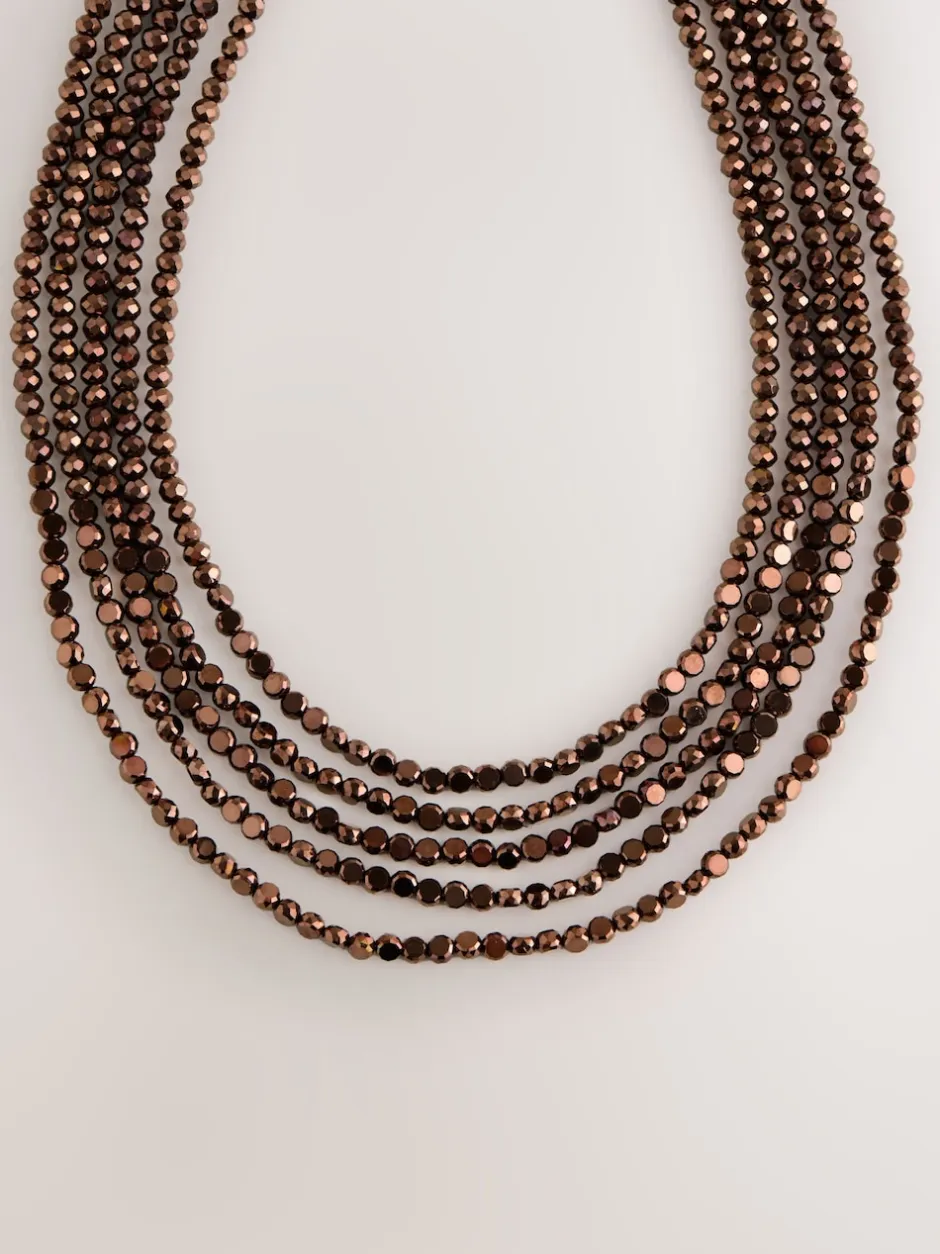 Next Marron chocolat - Collier plat à facettes avec gradins de perles graduées Discount