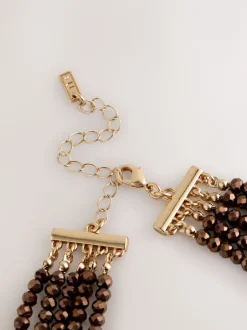 Next Marron chocolat - Collier plat à facettes avec gradins de perles graduées Discount