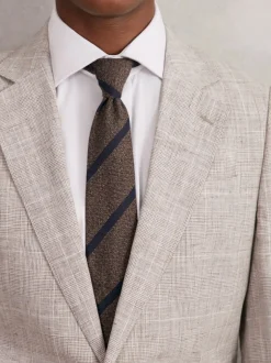 Reiss Marron chocolat - Cravate rayée en laine et soie Sante New