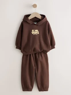 Next Marron chocolat - Ensemble sweat à capuche et jogging imprimé Cool Vibes (3mois7ans) Discount