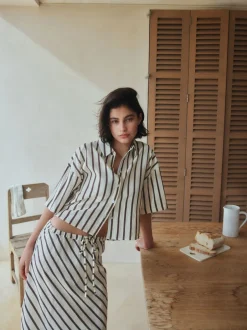 Next Marron chocolat - Jupe colonne d’été avec lin Outlet