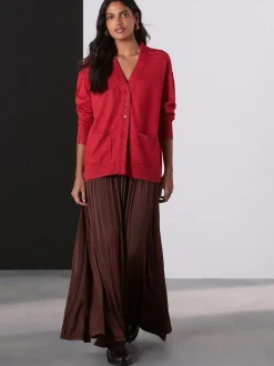 Next Marron chocolat - Jupe maxi plissée en satin New