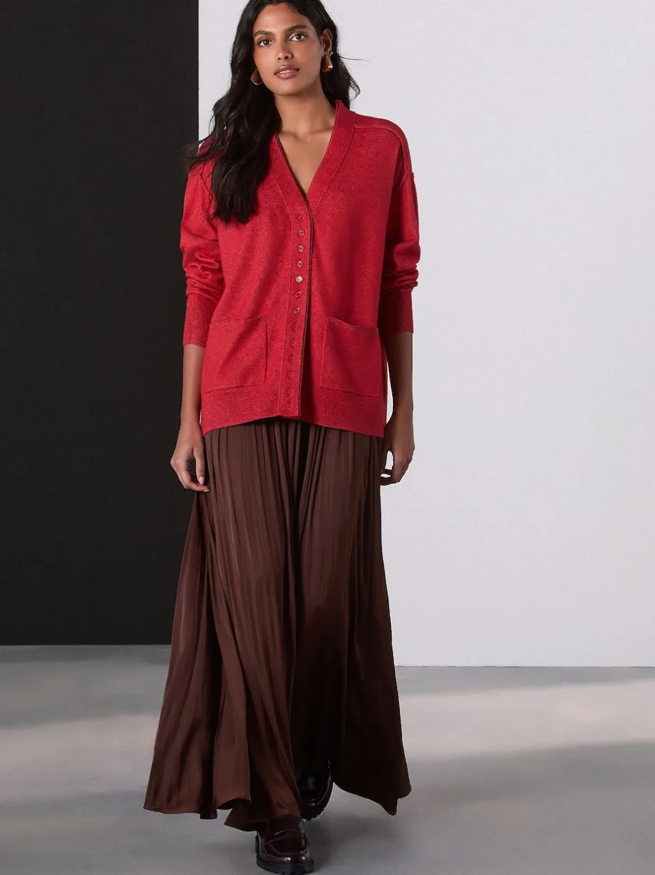 Next Marron chocolat - Jupe maxi plissée en satin New