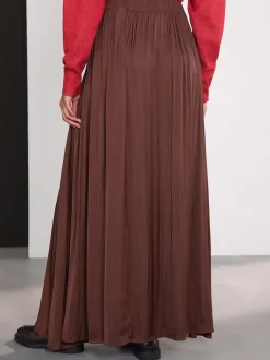 Next Marron chocolat - Jupe maxi plissée en satin New