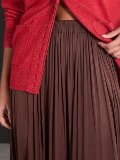 Next Marron chocolat - Jupe maxi plissée en satin New