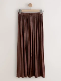 Next Marron chocolat - Jupe maxi plissée en satin New