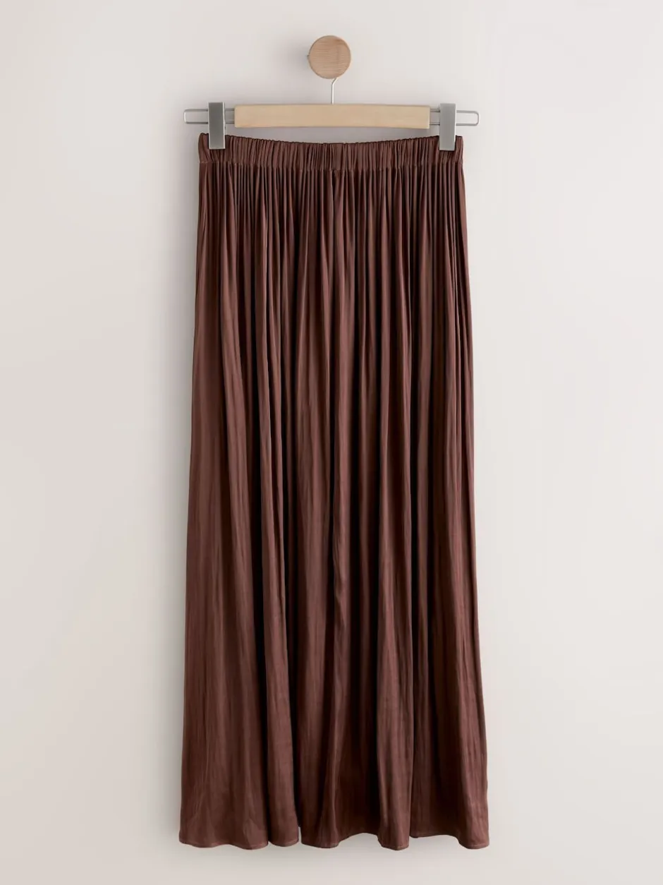 Next Marron chocolat - Jupe maxi plissée en satin New