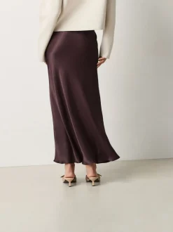 Next - Jupe Midi Satin Marron chocolat Clearance