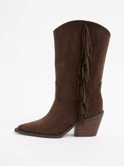 Lipsy Marron chocolat - Bottes de veau à enfiler en Faux suède à glands style western Outlet