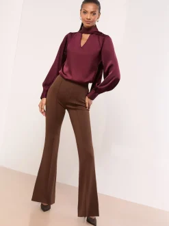 Lipsy Marron chocolat - pantalon bootleg taille haute évasé Discount