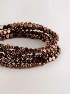 Next Marron chocolat - Lot de bracelets plats extensibles avec perles à facettes Sale