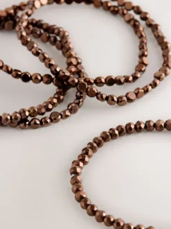 Next Marron chocolat - Lot de bracelets plats extensibles avec perles à facettes Sale