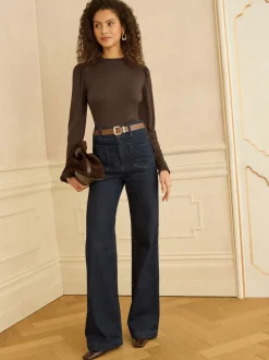 Love & Roses - haut en jersey à manches longues et col volanté Marron chocolat