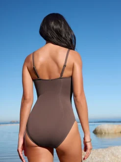 Next - Maillot de bain bandeau gainant Marron chocolat Discount