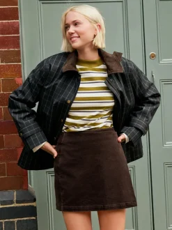 Next Marron chocolat - Mini-jupe cache-cœur en velours côtelé Discount