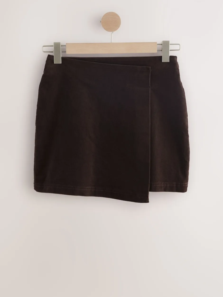 Next Marron chocolat - Mini-jupe cache-cœur en velours côtelé Discount