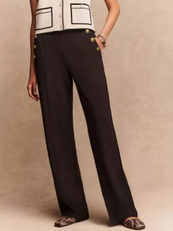 Next Marron chocolat - Pantalon large en Ponte avec boutons dorés Outlet