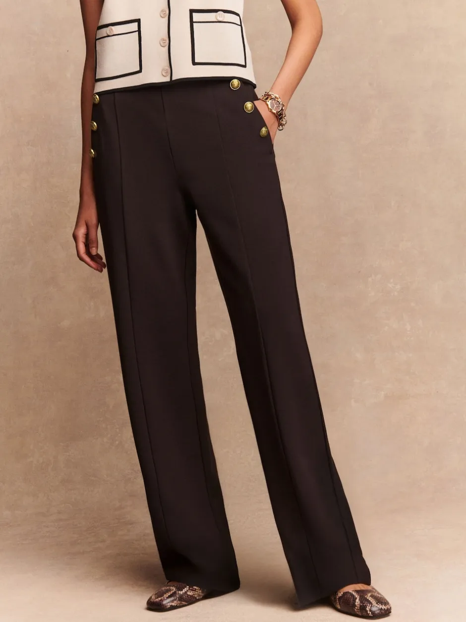 Next Marron chocolat - Pantalon large en Ponte avec boutons dorés Outlet