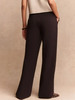 Next Marron chocolat - Pantalon large en Ponte avec boutons dorés Outlet
