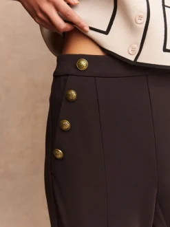 Next Marron chocolat - Pantalon large en Ponte avec boutons dorés Outlet