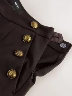 Next Marron chocolat - Pantalon large en Ponte avec boutons dorés Outlet