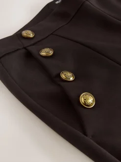 Next Marron chocolat - Pantalon large en Ponte avec boutons dorés Outlet