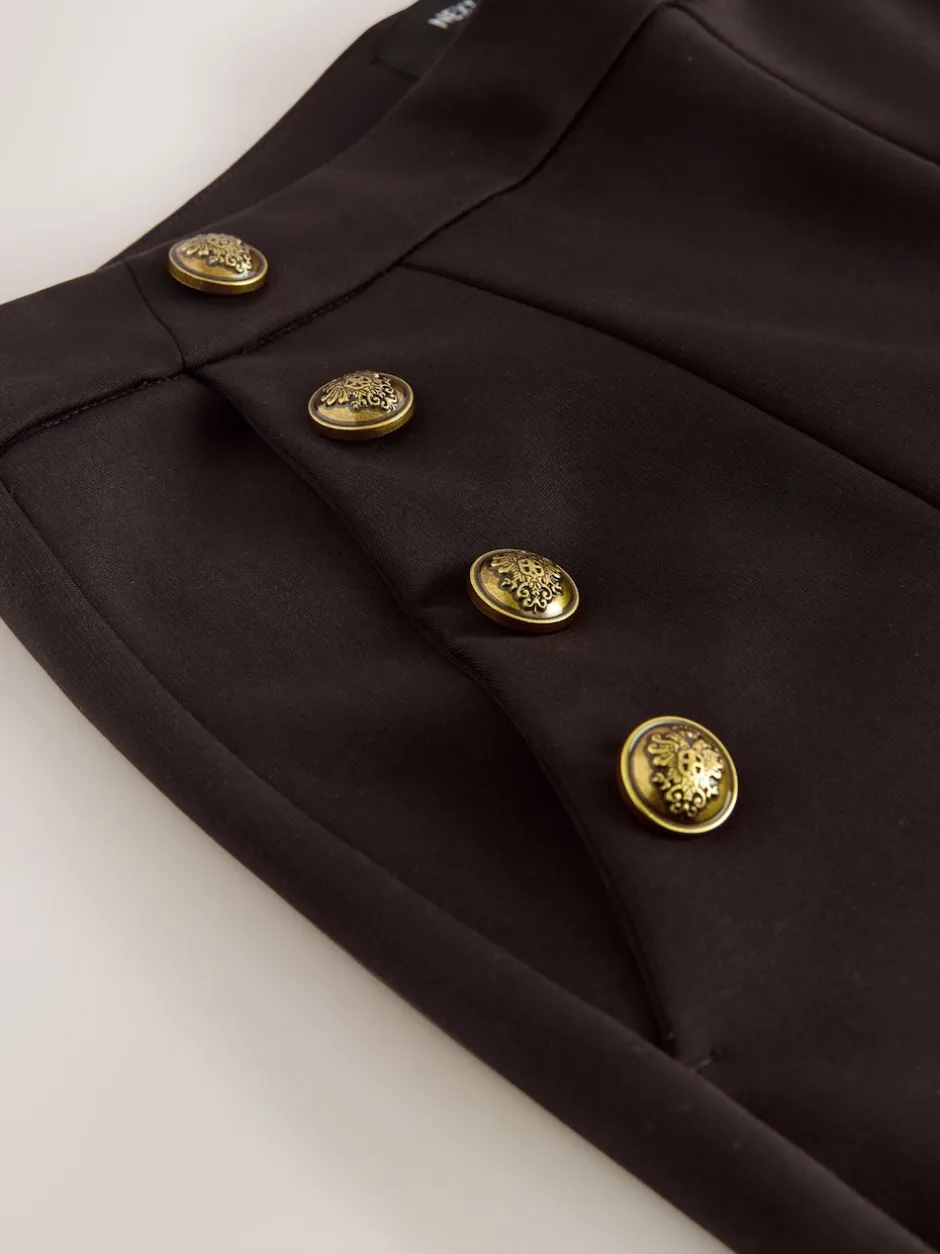 Next Marron chocolat - Pantalon large en Ponte avec boutons dorés Outlet