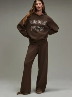 Next Marron chocolat - Pantalon de Joggings compact et confortable à Jambe large à liserés New