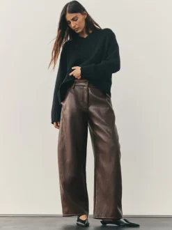 Nothing Ordinary Marron chocolat - Pantalon Regular en similicuir à jambe large New
