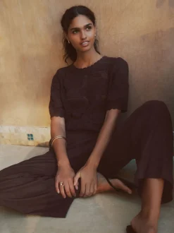 Next Marron chocolat - Pantalons intelligents à jambe large en lin Blend Best