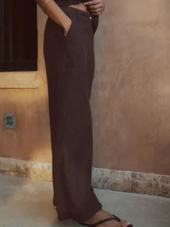 Next Marron chocolat - Pantalons intelligents à jambe large en lin Blend Best