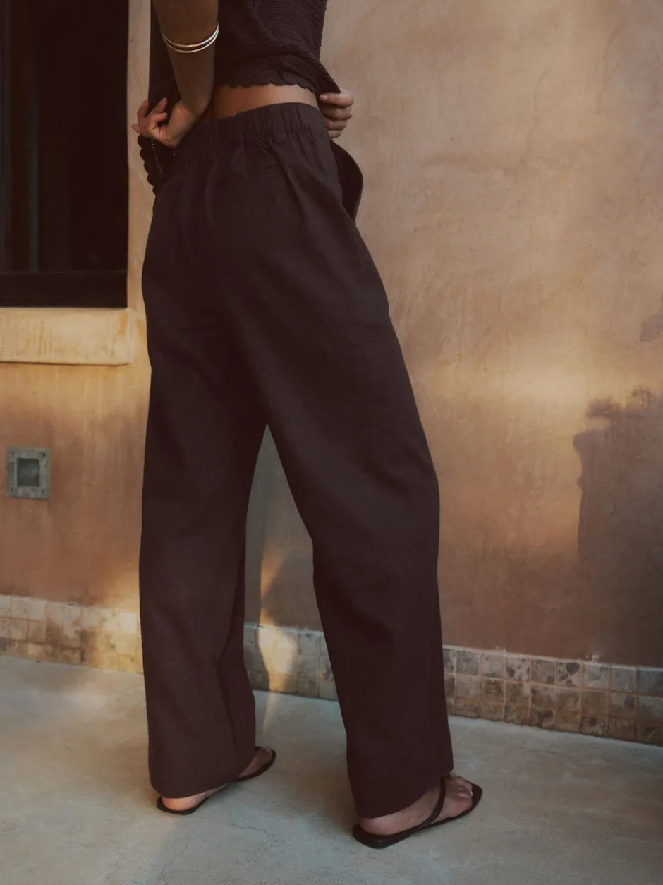 Next Marron chocolat - Pantalons intelligents à jambe large en lin Blend Best