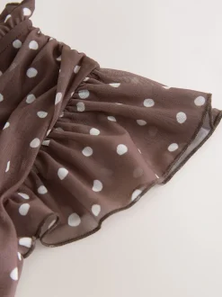 Next Marron chocolat à pois - Robe longue Grande occasion à col en V Imprimé en maille Plissé Online