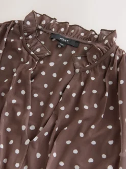 Next Marron chocolat à pois - Robe longue Grande occasion à col en V Imprimé en maille Plissé Online
