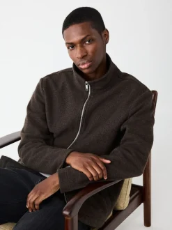 Next Marron chocolat - Polaire zippée aspect laine à col cheminée Clearance