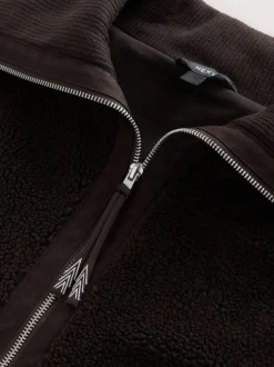 Next Marron chocolat - Polaire zippée en peau de mouton avec col côtelé