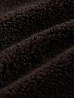 Next Marron chocolat - Polaire zippée en peau de mouton avec col côtelé