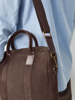 Next Marron chocolat - Porte-documents en daim Discount