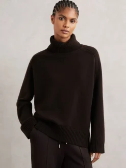 Reiss - Pull col roulé en laine et cachemire Brooklyn Marron chocolat Outlet