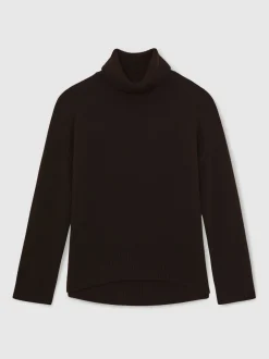 Reiss - Pull col roulé en laine et cachemire Brooklyn Marron chocolat Outlet