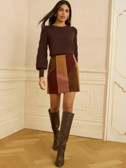 Love & Roses - Pull Bobble Stitch en maille festonnée Marron chocolat Best