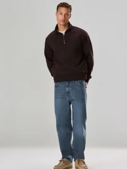 Next - Quart de zip - Sweat-shirt en jersey riche en coton Marron chocolat Sale