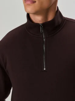 Next - Quart de zip - Sweat-shirt en jersey riche en coton Marron chocolat Sale