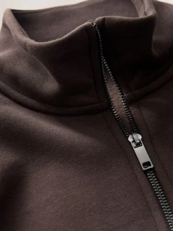 Next - Quart de zip - Sweat-shirt en jersey riche en coton Marron chocolat Sale