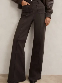 Reiss - - Sakura - Jean évasé à poches plaquées Marron chocolat Clearance